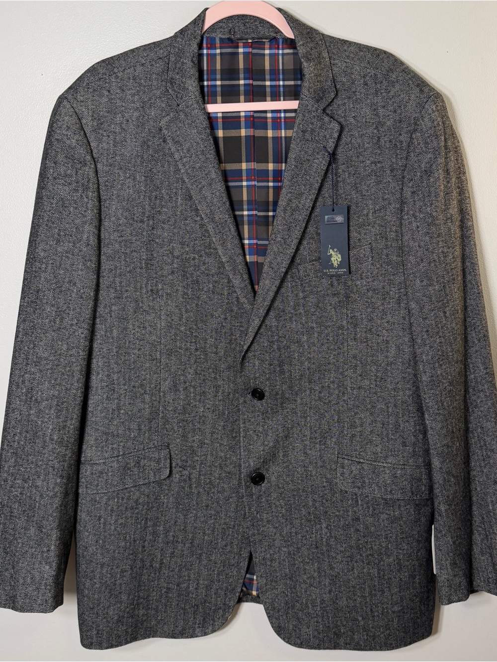 U.S. Polo Assn. NWTS men’s sport coat 46L gray black herringbone blazer big/ tal